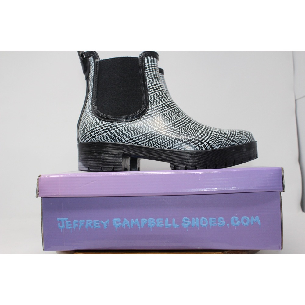 Jeffrey Campbell‎ Cloudy-V Black White Plaid Platform Chelsea Boots 9M
